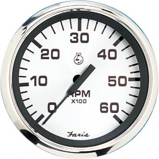 Faria Spun Silver 4" Tachometer (6000 RPM) (Gas Inboard & I/O)