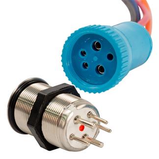 Bluewater 22mm Push Button Switch - Off/(On) Momentary Contact - Blue/Red LED - 4' Lead