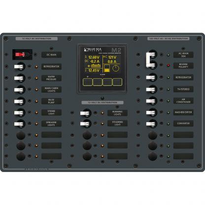 Blue Sea 8413 - Metal AC/DC Panel w/M2 Vessel Systems Monitor & 22 Circuit Breakers (15A)