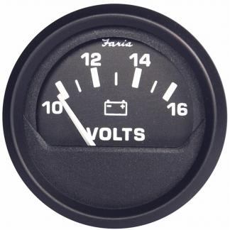 Faria Euro Black 2" Voltmeter (10-16 V)