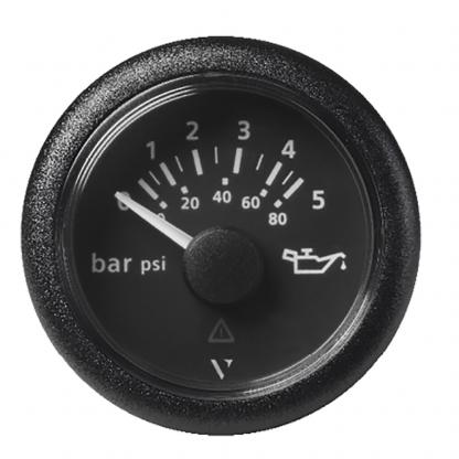 Veratron 52 MM (2-1/16") ViewLine Oil Pressure Gauge 5 Bar/80 PSI - Black Dial & Round Bezel
