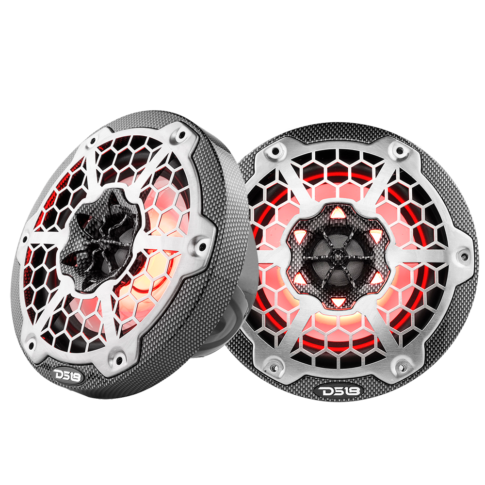 DS18 HYDRO 6.5" 2-Way Marine Speakers w/RGB LED Lights 300W - Black Carbon Fiber DS18 HYDRO 6.5" 2-Way Marine Speakers w/RGB LED Lights 300W - Black Carbon Fiber
