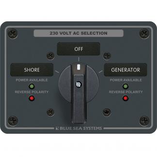 Blue Sea 8357 AC Rotary Switch Panel 65 Ampere 2 Position + OFF, 2 Pole