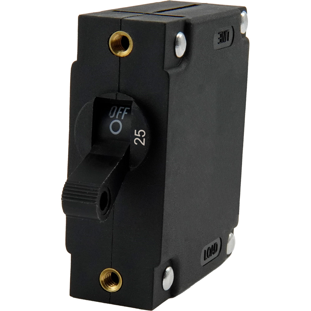 Egis A Series Black Toggle Panel Mount Circuit Breaker - Single Pole 25A Egis A Series Black Toggle Panel Mount Circuit Breaker - Single Pole 25A