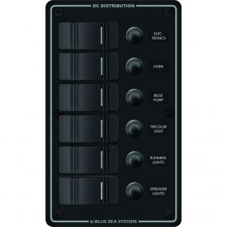 Blue Sea 8373 Water Resistant 6 Position - Black - Vertical Mount Panel