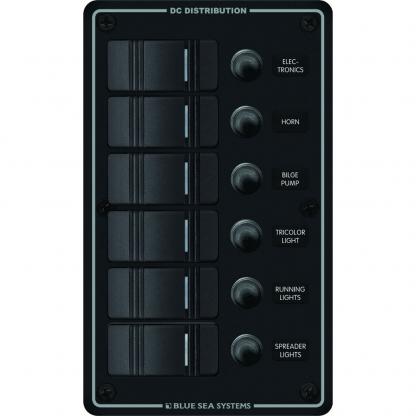 Blue Sea 8373 Water Resistant 6 Position - Black - Vertical Mount Panel