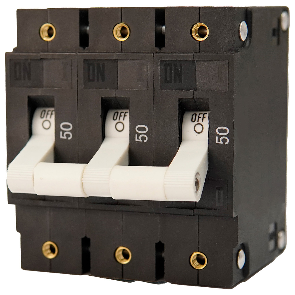 Egis C Series White Toggle Panel Mount Circuit Breaker - Triple Pole 50A Egis C Series White Toggle Panel Mount Circuit Breaker - Triple Pole 50A