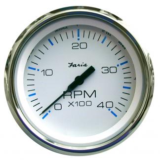 Faria Chesapeake White SS 4" Tachometer - 4000 RPM (Diesel)(Mechanical Takeoff & Var Ratio Alt)