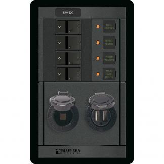 Blue Sea 1495 - 360 Panel - 4 Position 12V w/Dual USB & 12V Socket