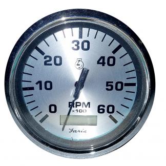 Faria Spun Silver 4" Tachometer w/Hourmeter (6000 RPM) (Gas Inboard)