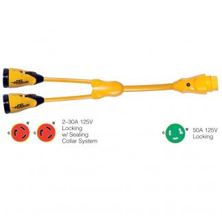 Marinco Y503-2-30 EEL (2)-30A-125V Female to (1)50A-125V Male - "Y" Adapter - Yellow