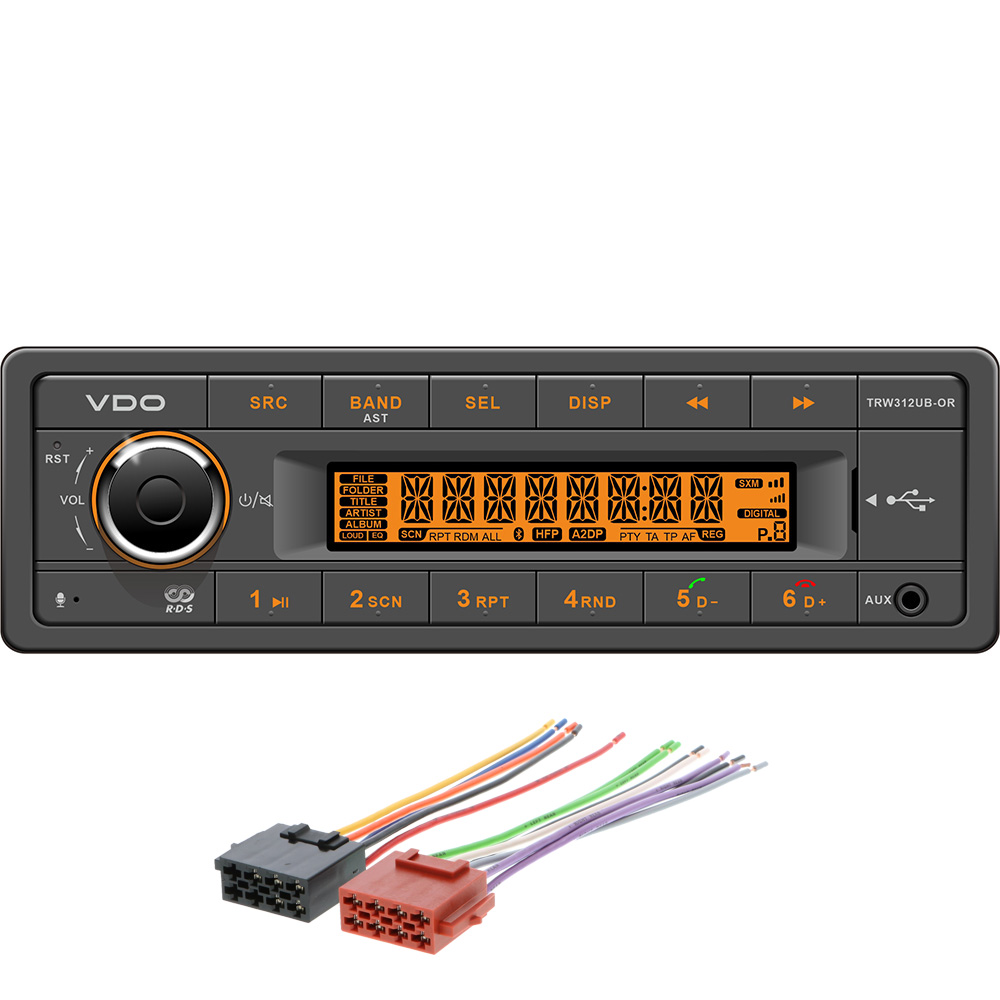 VDO 12V Radio w/FM RDS Tuner MP3/WMA/USB/Bluetooth - Orange Illumination - Includes Power Speaker Wire Harness VDO 12V Radio w/FM RDS Tuner MP3/WMA/USB/Bluetooth - Orange Illumination - Includes Power Speaker Wire Harness