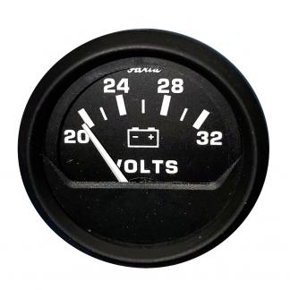 Faria Euro Black 2" Voltmeter (20-32 V)