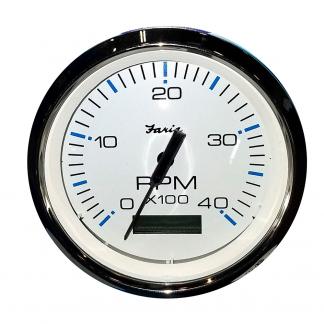 Faria Chesapeake White SS 4" Tachometer w/Hourmeter (4000 RPM) (Diesel) (Mech. Takeoff & Var. Ratio Alt)