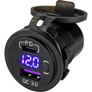 Sea-Dog Round USB & USB-C Power Socket w/Hidden Voltmeter