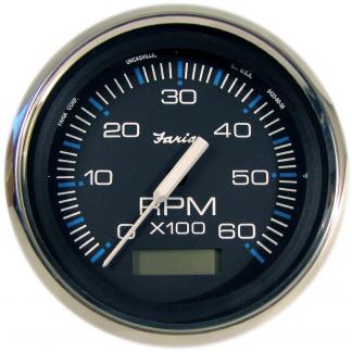 Faria Chesapeake Black 4" Tachometer w/Hourmeter - 6000 RPM (Gas) (Inboard)