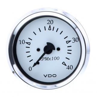 VDO Cockpit Marine 85MM (3-3/8") Diesel Tachometer - Alternator Input - White Dial/Chrome Bezel