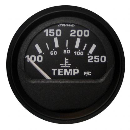 Faria Euro Black 2" Water Temperature Gauge (100-250°F)